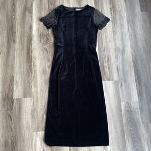 Vintage Amanda Smith VelvetLace Sleeve Maxi Dress Black Goth Witchy Whimsigoth 6